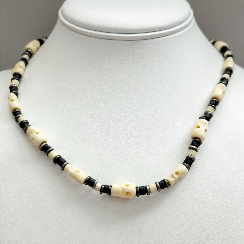 Vintage Hand Carved Bone Bead Necklace